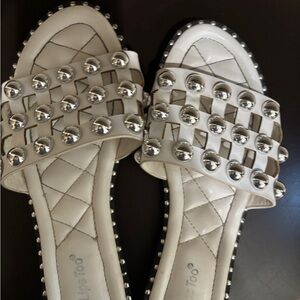 2 Lips Too White and Silver Studded Slide Sandals
